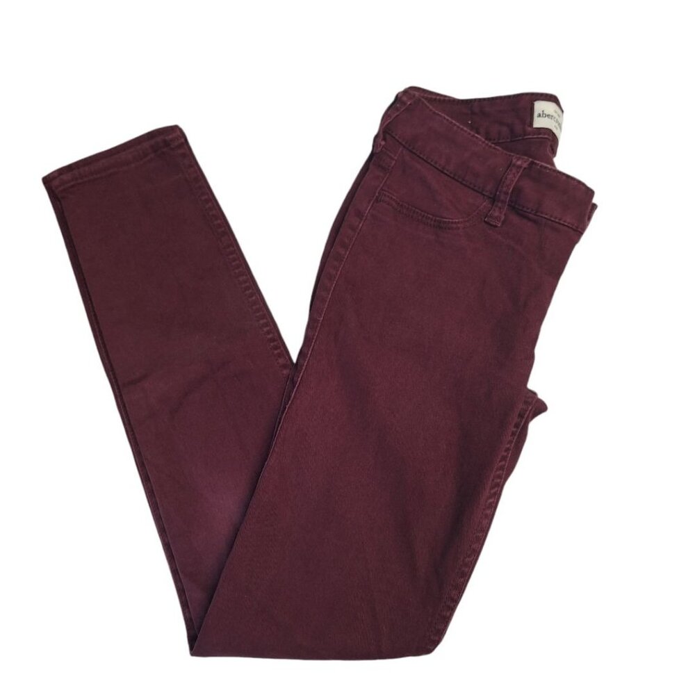 Abercrombie Kids Girls 16 Slim Stretch Jeans Jegging Bergundy Red Faded‎ Knees